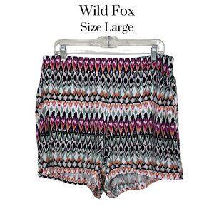 Wildfox Women’s Multicolored Pull-On Rayon Shorts Size Large pockets Boho Style